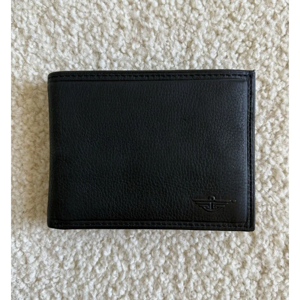 Dockers Men’s Pocketmate Full Grain Leather L-Fold Wallet Black-New With Box